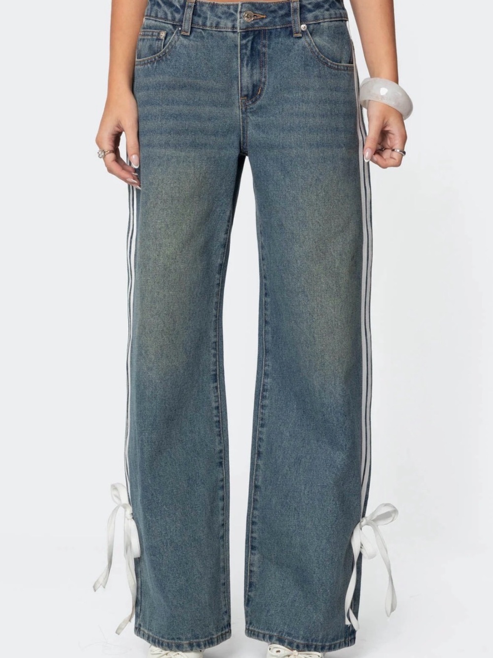 Edikted Mattie side stripe bow low-rise wide-leg jeans